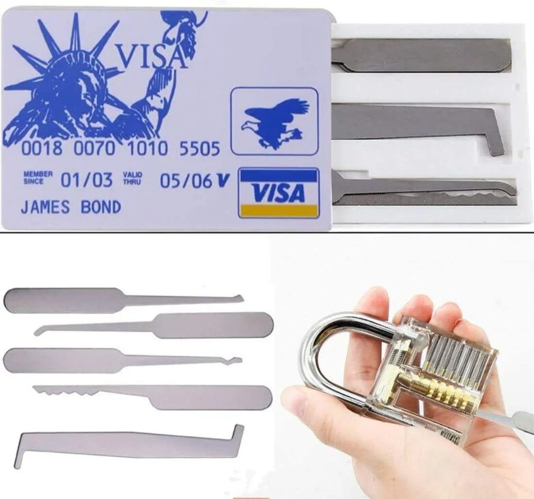 Cheapest no MOQ pocket padlock unlock tools 5 pcs visa card lock pick set