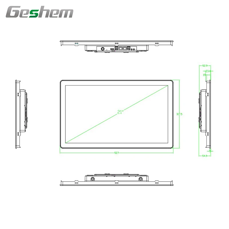 
21.5 inch front IP65 capacitive industrial touch screen panel pc tablet with 2 Lan WiFi support windows 7 8 10 and linux OS 