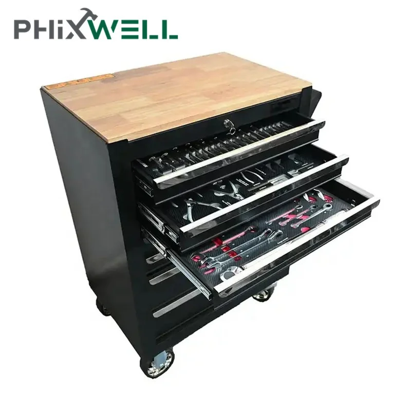 Garage Storage Trolley Cabinet Chest Cart Good Quality Warehouse Storage Customized  tool set Tray Packing with wood top