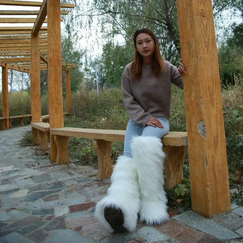 wholesale 2022 fashion fur over the knee wide calf women shoes thigh high platform  fur  women winter boots