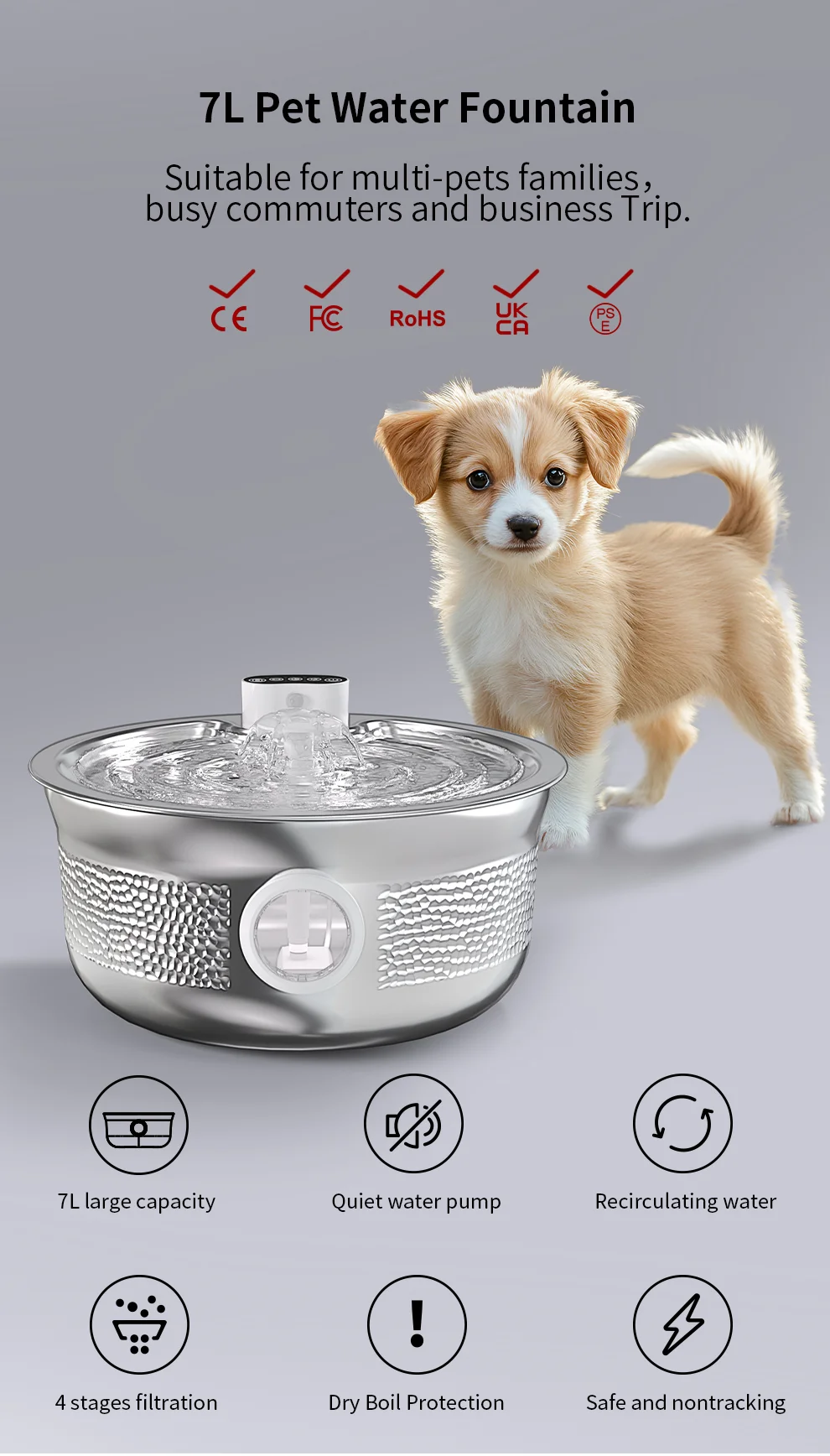 New design Animal water fountain stainless steel 7l dog drinking dispenser Cat water fountain Pet Product