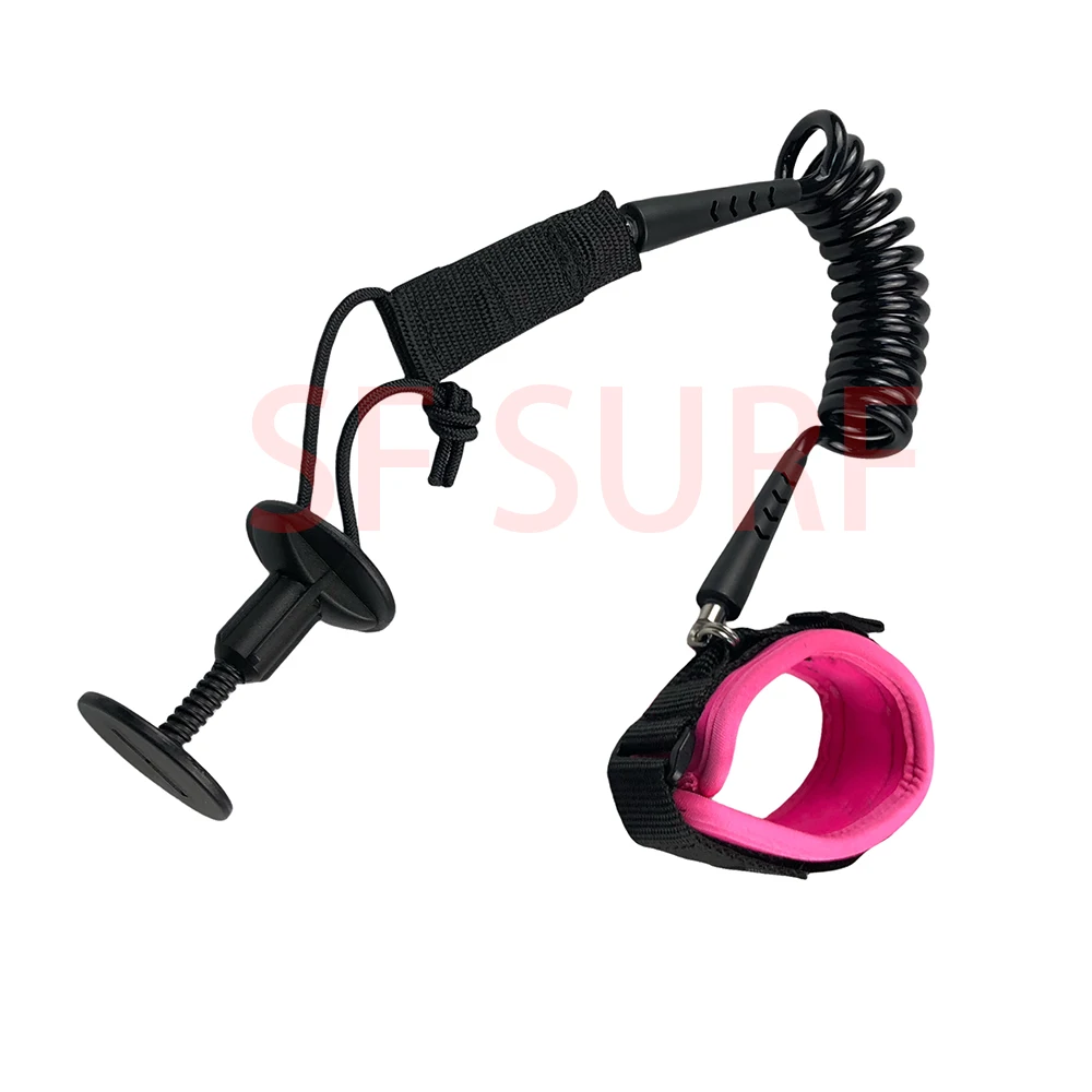 Pink bodyboard leash with plastic plug premium Ultra light TUP leg ropes Surfboard coiled for bodyboard