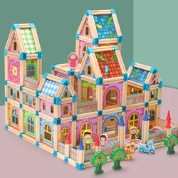 House Building Block Sets 3D Jigsaw Puzzles Educational Toys Hot Sale Wooden for Kids Color Box Wood Unisex Colorful HUIFENG
