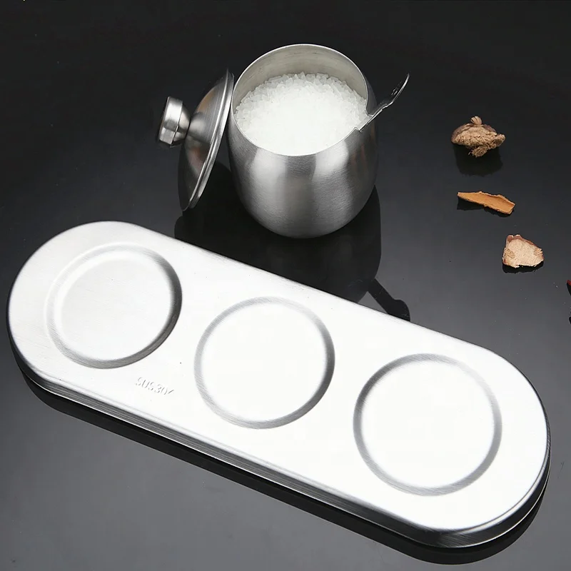 Spice Jar Condiment Pots Set SUS304 Stainless Steel Seasoning Container with Spoon Holder Rack and Lid