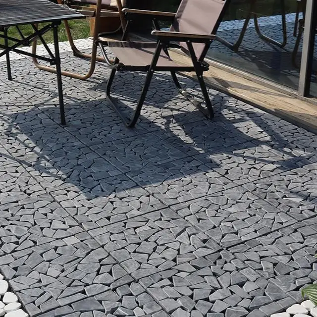 Gray stone deck tiles  box of 10 garden winds natural stone deck tiles outdoor stone pebble wpc interlocking tiles