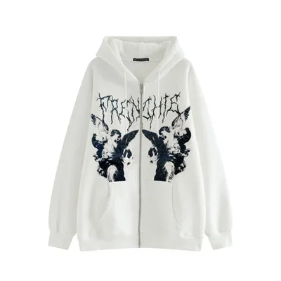 Hoodie Angel Fairy Grunge Dark Print Jacket Women Hip-hop Streetwear Harajuku Anime Hoodies Coat Autumn Zipper Girl Punk