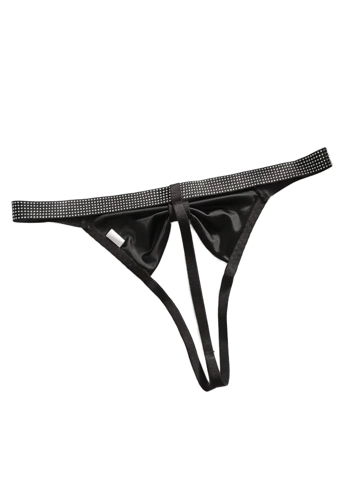 New Design Ladies G-String Bikini Thong Sexy Low Waist Panties with Diamond and Bow Crotchless Lingerie Adults Underwear