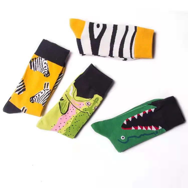 F044 Man socks seafood bird corn burger Zebra Shark illustration cotton socks