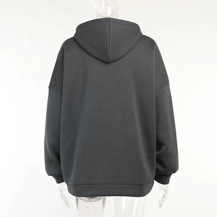 Wholesale Cotton Letters Printing Long Seleeve Gray Loose Drawstring Hoodie Elastic Cuffs Casual Sweatshirts Hoody With Pocket