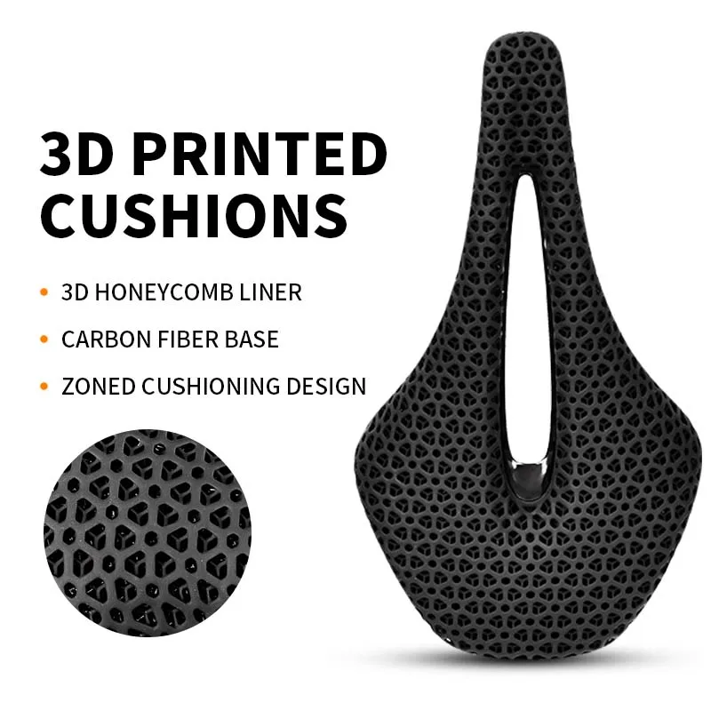 3D Printing Carbon Fiber Bicycle Saddle Ultralight Hollow Seat Comfortable Breathable Honeycomb Cushion for Mountain Road Bikes
