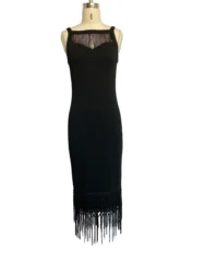 Popular promotional distinctive fringe bandage  Fashion ladies sexy black eveening dress
