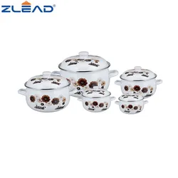 5PCS Per Set With SS Ring Enamel Dinnerware Kitchen Set Cookware