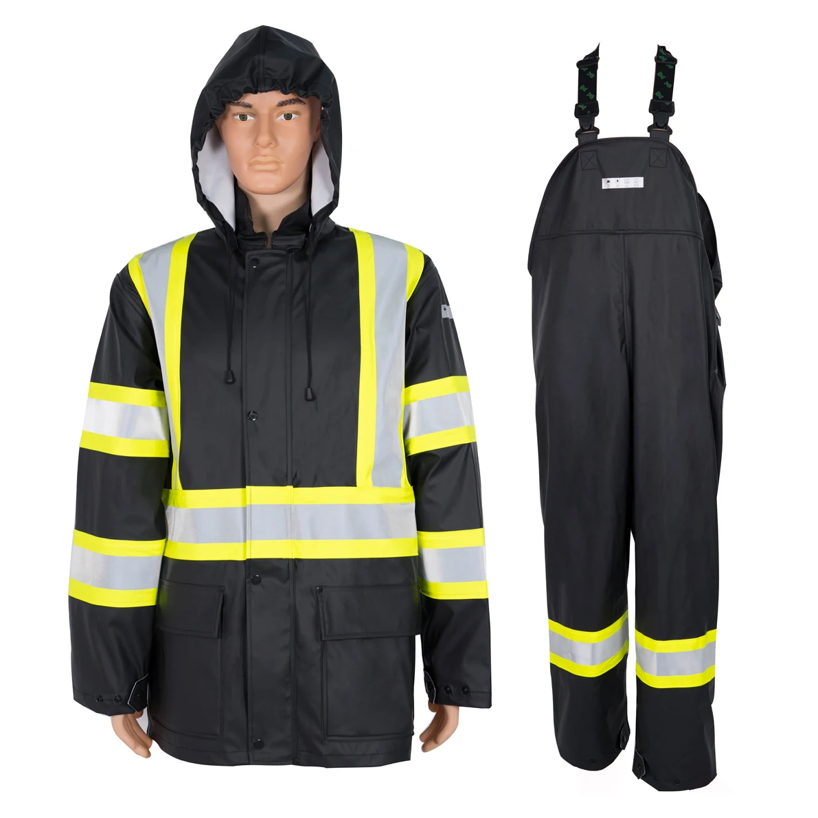 OEM fire resistant safety Hi vis fr flame retardant reflective pu waterproof industrial safety raincoat jacket bib suit