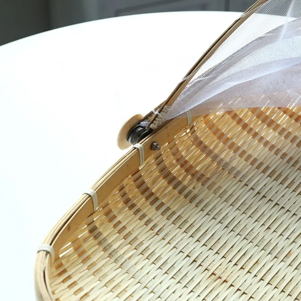 Handmade Round Dish Cover Bamboo Food Cover Vintage Natural Color Bamboo Food Cover Food Dome