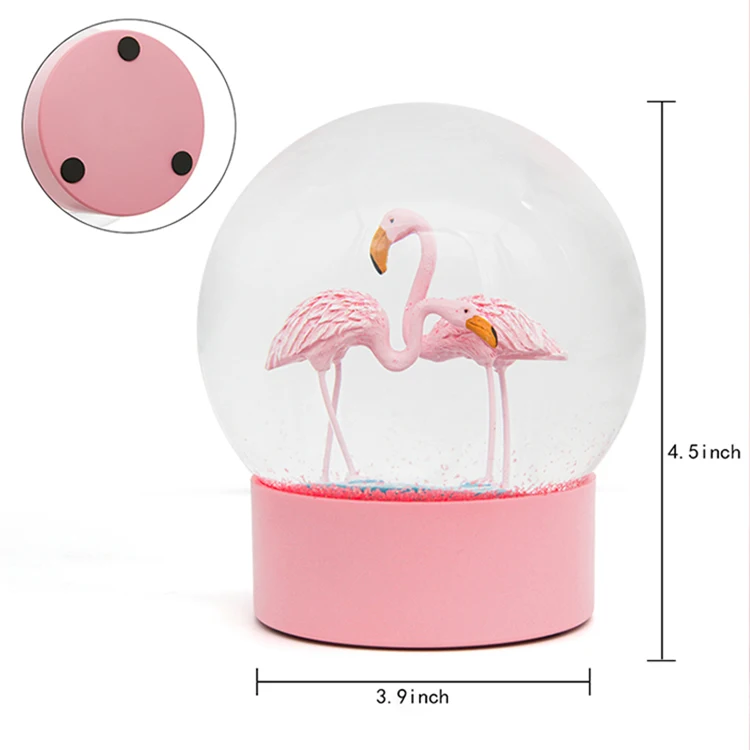 
Flamingos Snow Globes with Pink Base, 100MM Glitter Glass Globe for Home Decoration Girls Kids Gifts Boy Table Decorations 