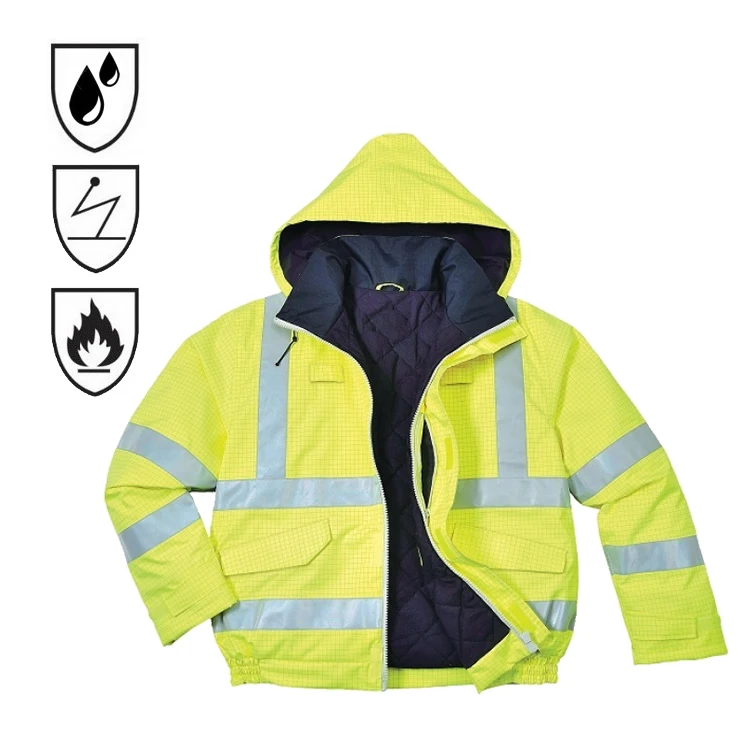 Factory Supply Polyester Insulated Flame Retardant High Visibility Yellow Anti Static Reflective Safety FR Hi Vis Jacket