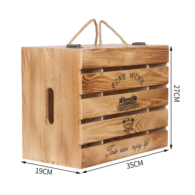 factory direct sale custom handmade 6 bottles wooden wine gift boxes hinged box for wine
