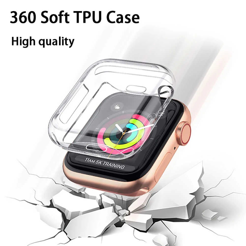 Прозрачная мягкая ТПУ Смарт-рамка для Apple Watch серии SE/7/6/5/4/3/2/1 чехол iWatch 38/40/41/42/44/45