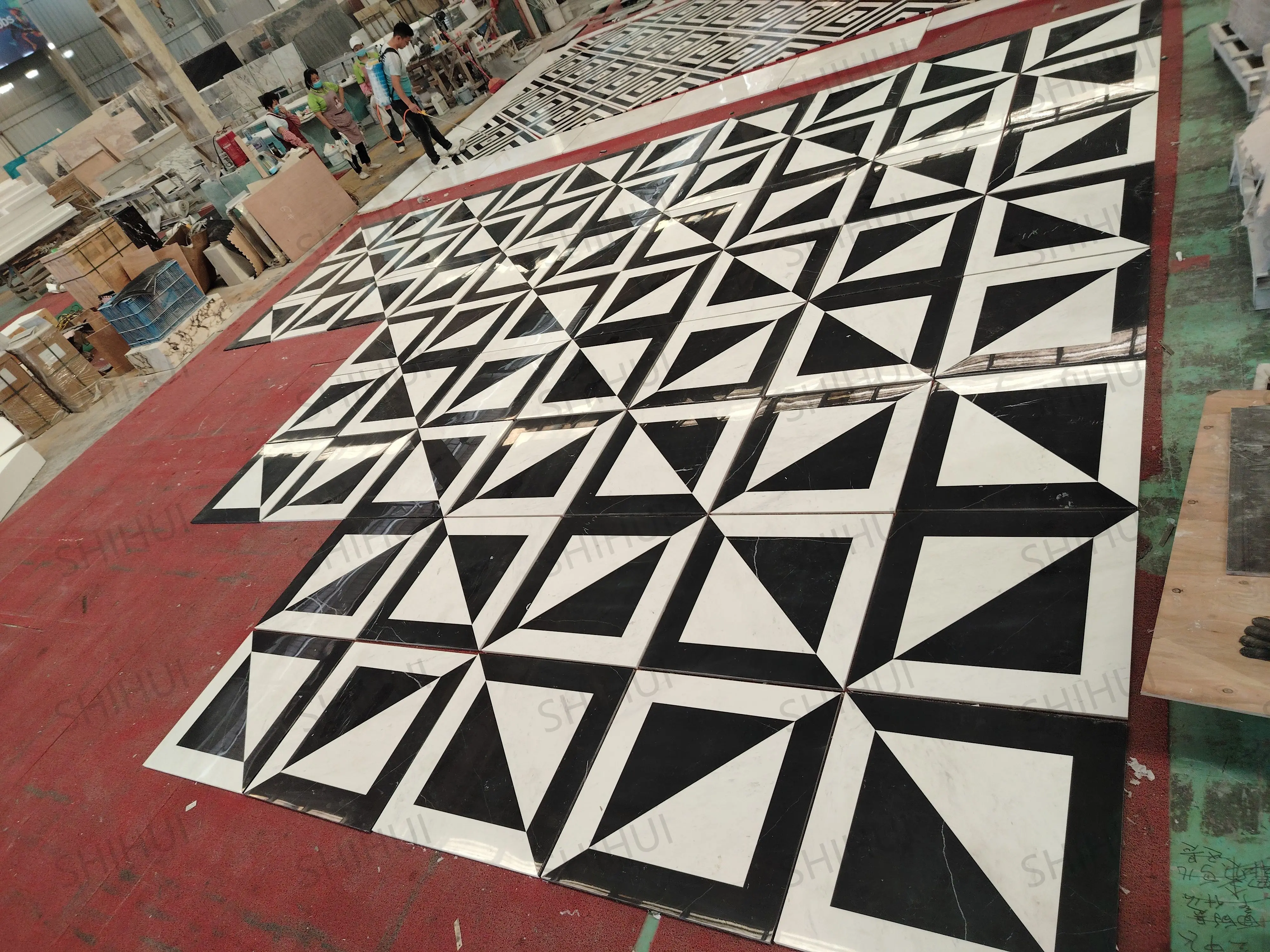 SHIHUI Black And White Marble Mosaic Tile Natural Stone Backsplash Polished Bathroom Floor and Wall Tile Mosaics