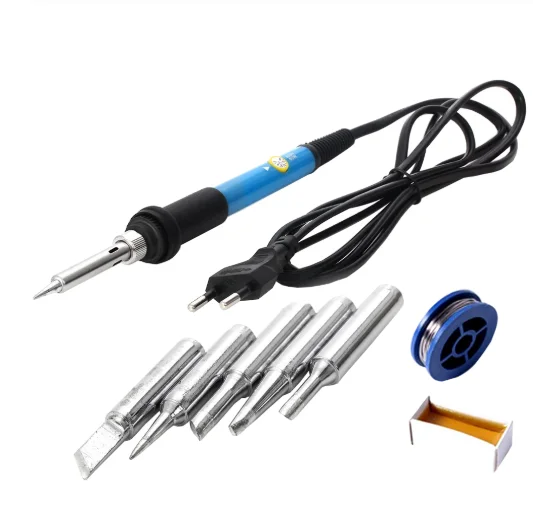 220V / 110V 60W Adjustable Temperature Electric Soldering Iron Solder Station With 5pcs Tips Solder Wire Paste Flux