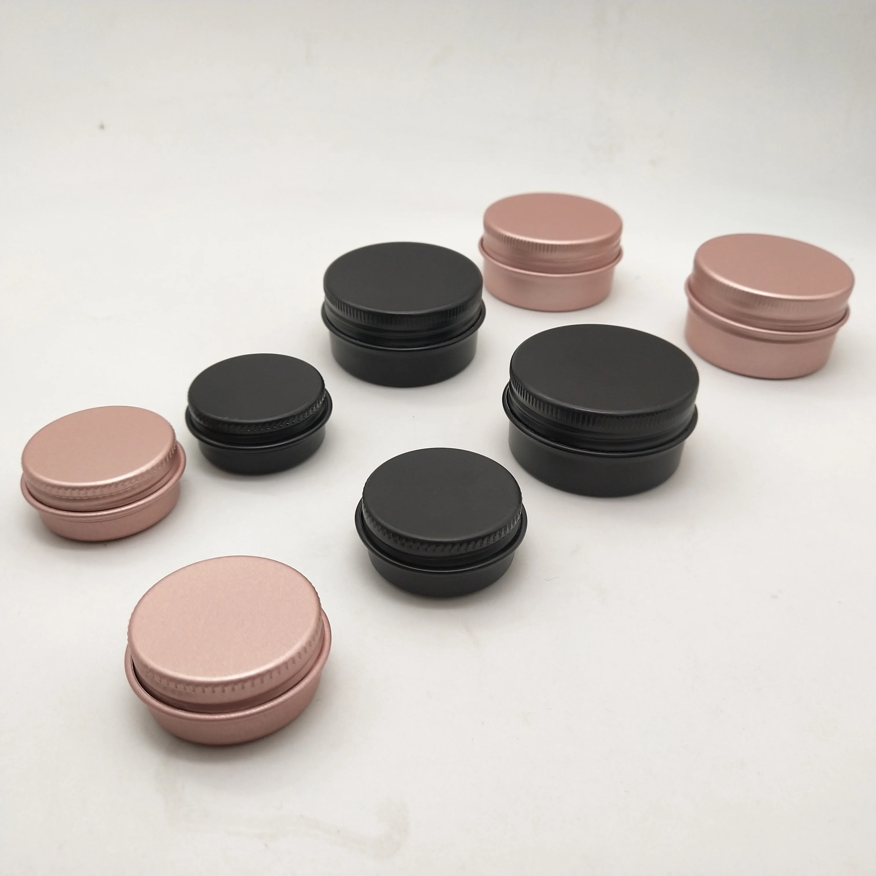 In Stock Free Sample 5-250ml Black  Aluminum Jar with Screw Lid Pomade Storage Aluminum Container Tin