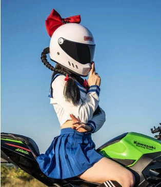 Medium Size Electric motorcycle helmet cute bow popping girl retro winter knight motorcycle full face helmet