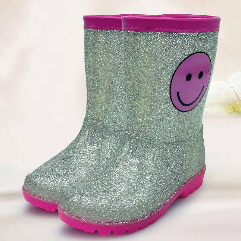 Comfortable  Children gumboots glitter PVC rain boots for kids