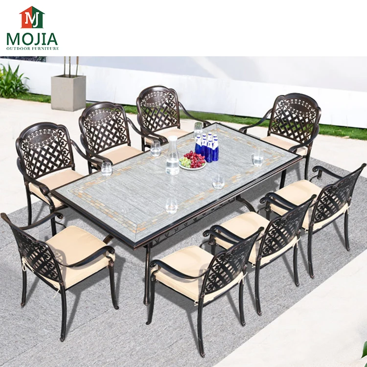 Factory Cheap Price Metal Garden Furniture Uv protection Outdoor 7-9 Piece Cast Aluminum Patio Dining Patio Set for Sale