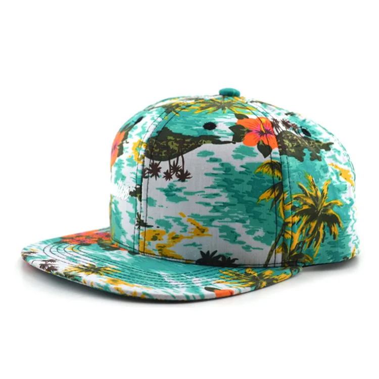 custom hawaii floral printing 5 panel snapback cap hat