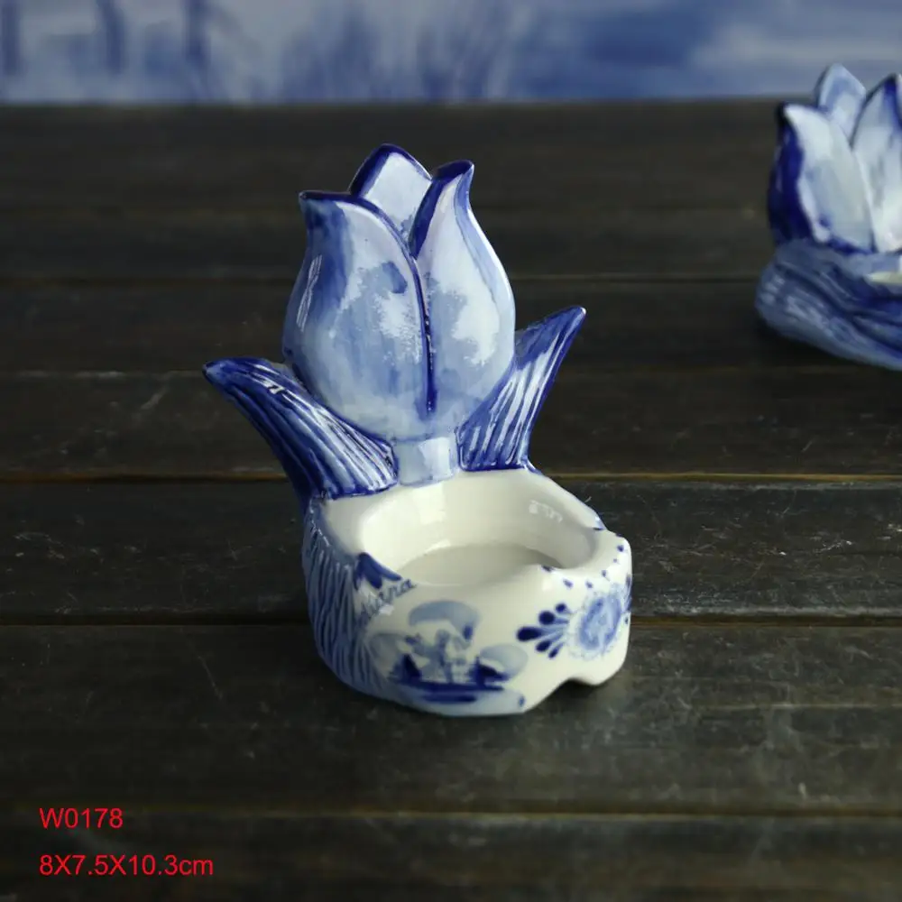 Delft Deco Blue & White Hand Painted Tulip Shaped Candle Holder