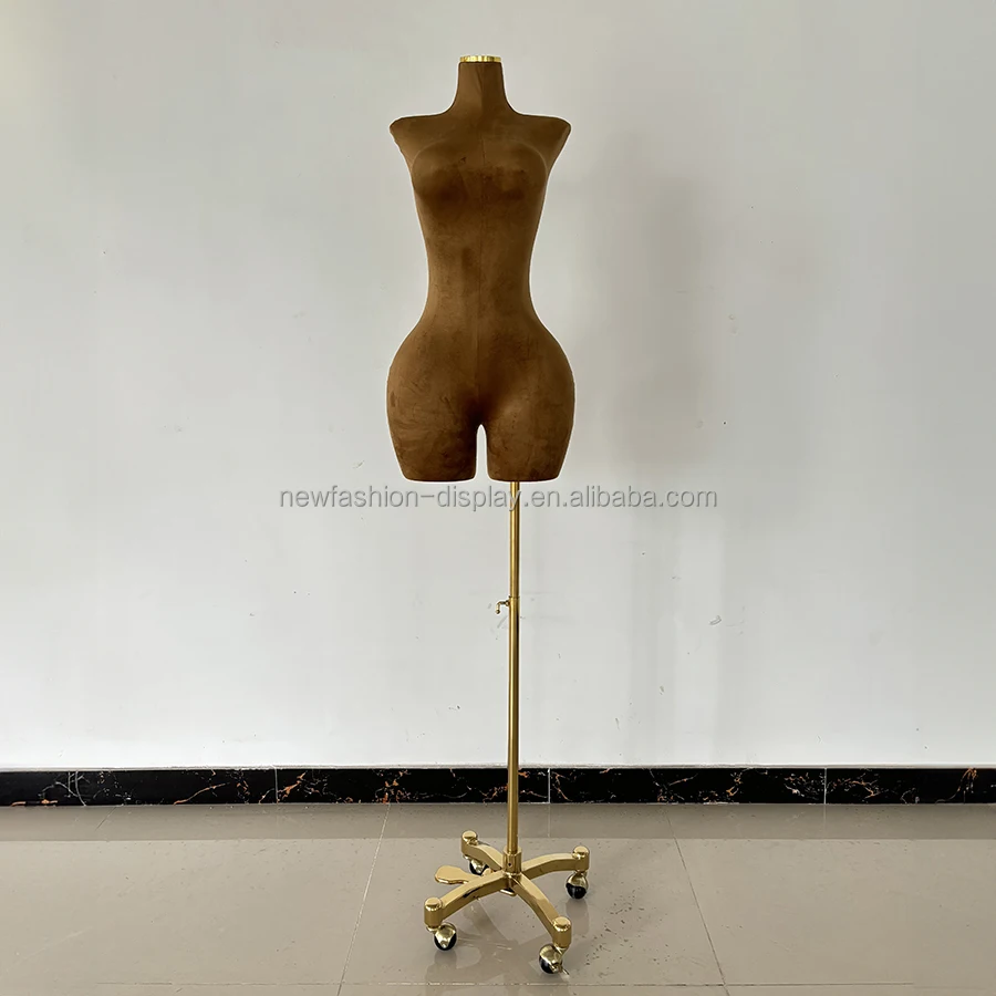 Lady Wedding Dress Plus Size Mannequins Manikin Brown Curvy Female Mannequin Fiberglass Velvet Half Body Bbl Mannequin with Leg