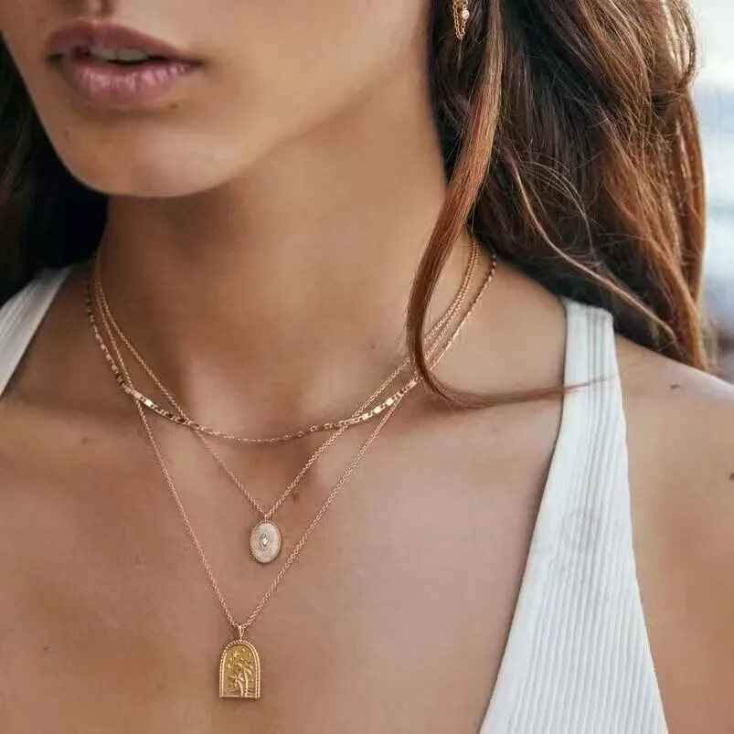 Fenny 18K Gold Plated Wholesale Waterproof U-shaped Coconut Palm Tree Pendant Snake Chain Stainless Steel Necklace for Women