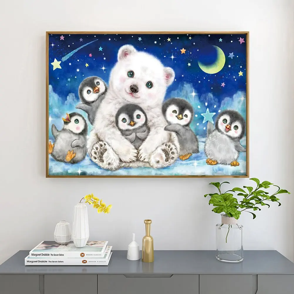 5D DIY diamond painting bear and penguin full diamond Resin mosaic cartoon animal wall art painting kit Home decoration gifts