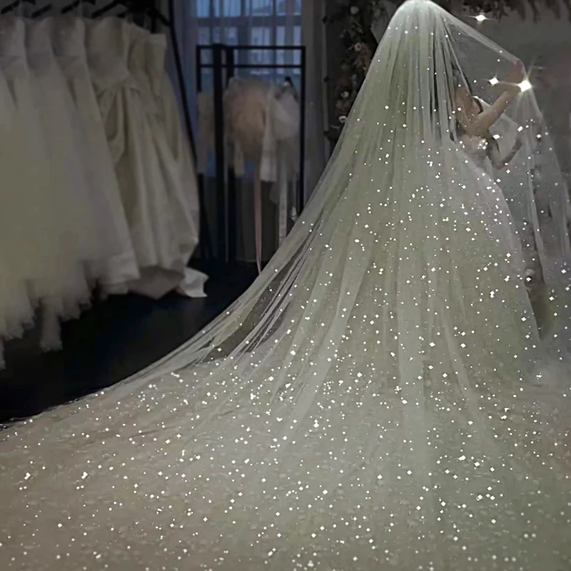 Фата свадебная Однослойная цвета слоновой кости роскошная блестящая для невесты длинная