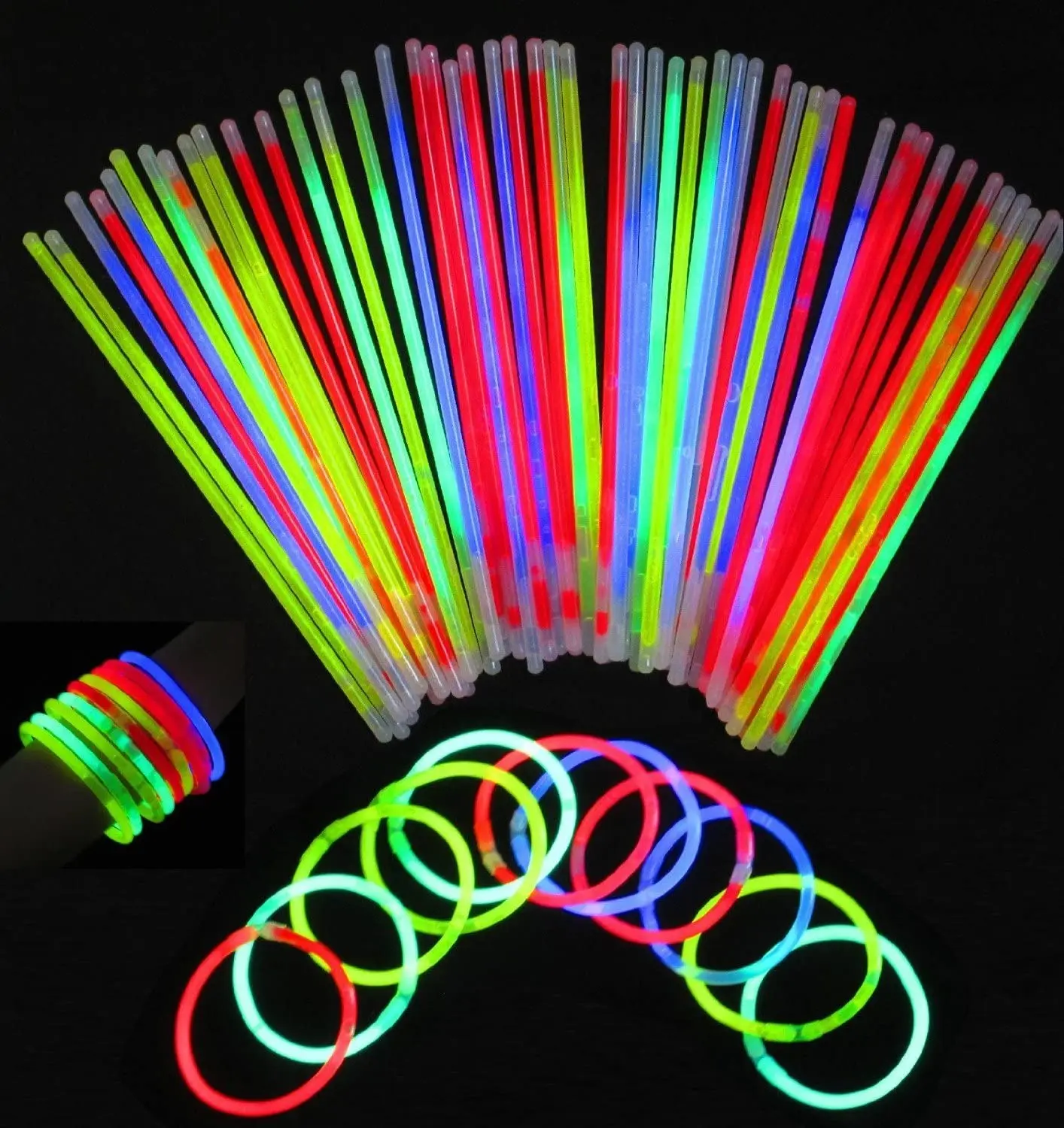 100 bulk 8inch Glow Sticks Bright Glow In The Dark Party Supplies With Connectors Glow Bracelets Necklaces Party Favor Accessory