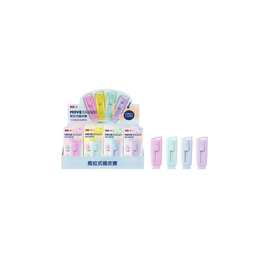 Wholesale high quality popular stationery push pull cartoon erasers
