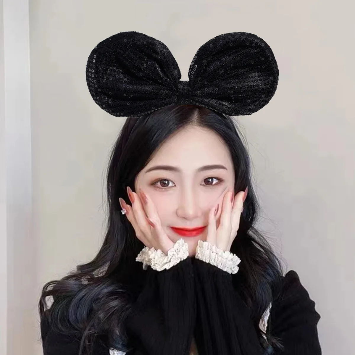 Full sequins cute mouse headband sequined bow hair accessories children lovely cartoon mouse ears hair band for girls