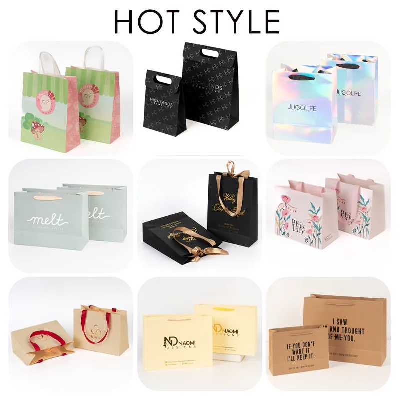 Metallic Shiny Laser Surface Shopping Paper Tote Bag Boutique Retail Grocery Clothes Gift Packing Paper Bag Custom Shopping Bag