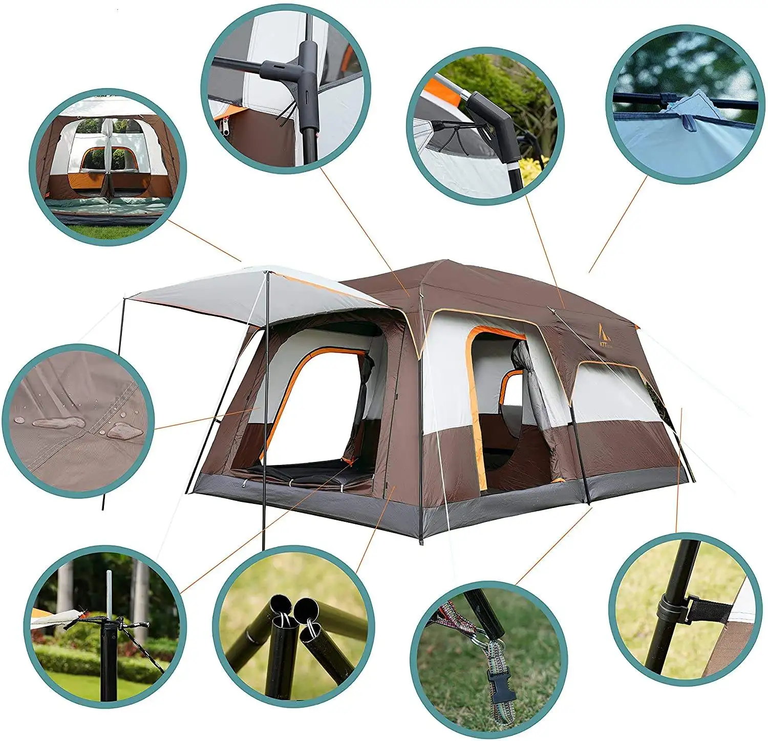 waterproof  portable  canvas outdoor camping tent with Mesh-skylight and Multi-door
