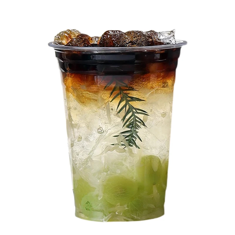 Custom Logo Clear Plastic Disposable Plastic Cups For Iced Coffee Bubble Boba Milk Tea Smoothie With Flat/ Dome Lids