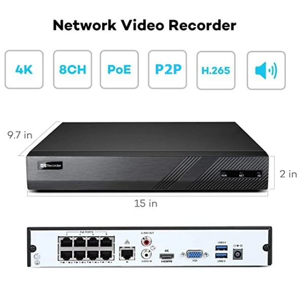  Камера видеонаблюдения H.265 + 8 Мп каналов 4K POE NVR 4 наружных водонепроницаемых цилиндрических IP-камеры P2P Облачное Обнаружение