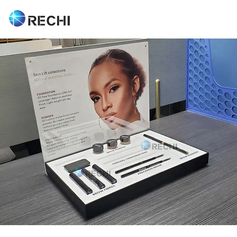 RECHI Acrylic Makeup Mascara Cream Retail POS Display Stand For Eyebrow Pencil Perspex Eyeshadow Lipstick Lip Gloss Display Rack