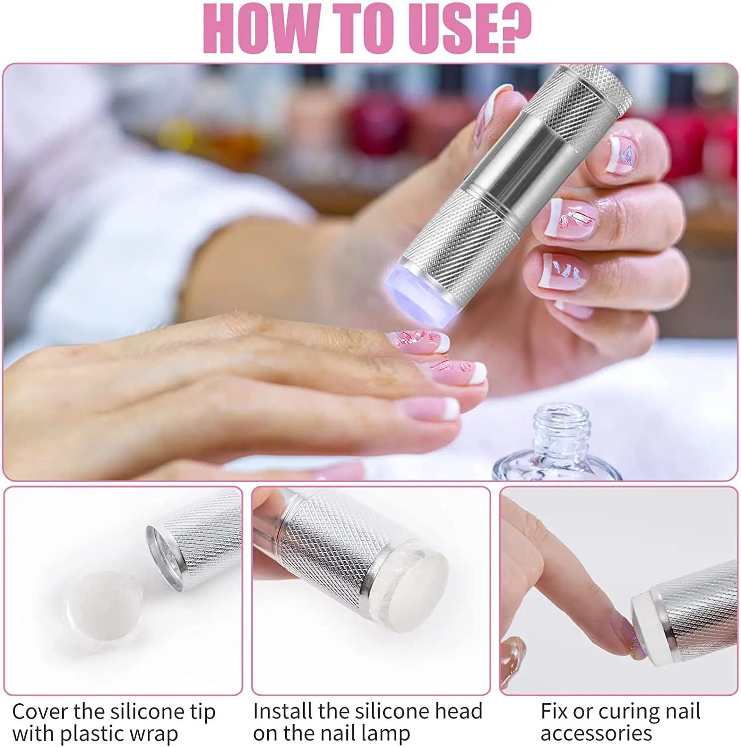 Mini UV LED Nail Lamp Fast Drying French Nail Portable Silicone Nail Press Light Manicure Salon Press Flashlight Tool
