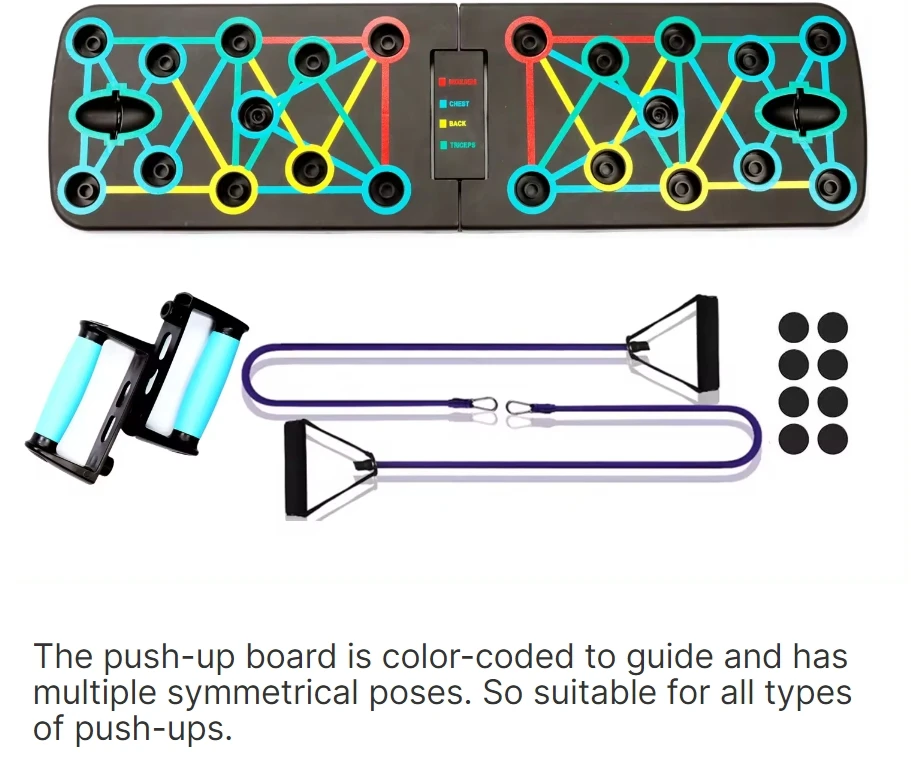 Multi-Function Upgraded Push Up Board Set With Resistance Bands For Perfect Pushups Home Fitness For Men And Women.