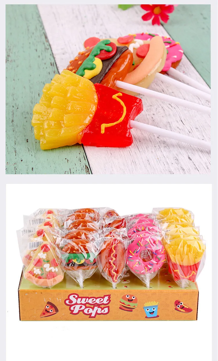 56g New Creative Custom Fries Burger Shape Hard Candy Snack Cartoon Polka Dots Flowers Sweet Lollipop Candy