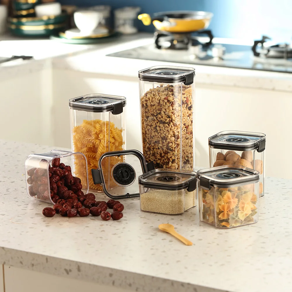 Plastic cereal containers 2 sides locked easy to seal jars for dry food to keep fresh for longer