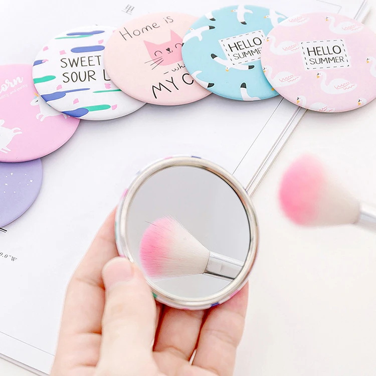Promotional Pattern Printed Small Cute Round Plastic Pocket Cosmetic Mirror/ Custom OEM Pocket Cosmetic Mirror for Kids Gift