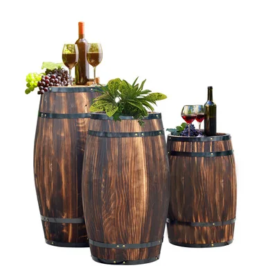 Decorative pine barrel customized charring wooden barrel for decoration