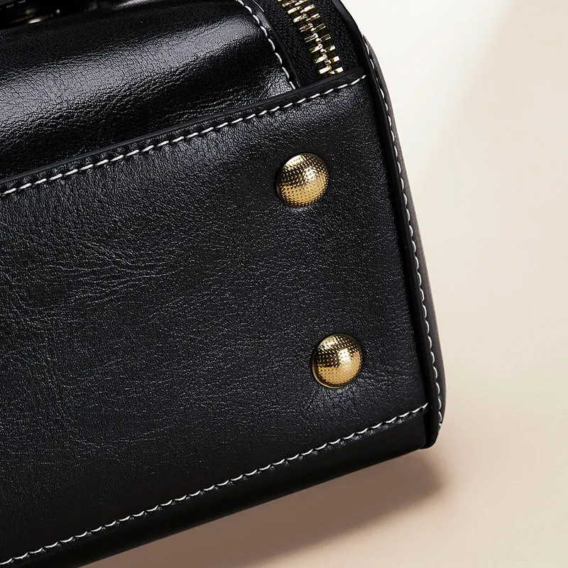 Luxury oiled wax real leather fashion shoulder hand bag clutch manufacturer custom logo purse handbags ladies