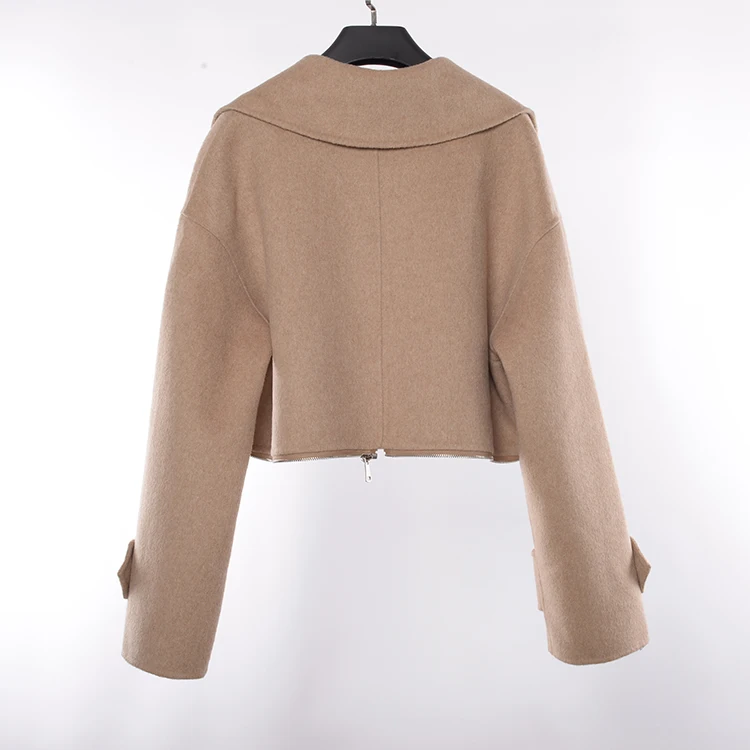 Fashion Design Wool Jacket Waist Zippered Detachable High Quality Custom Women Wool Coat